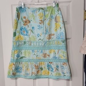 Banana Republic Tropical Print Cotton Skirt With Crochet Details Size 14